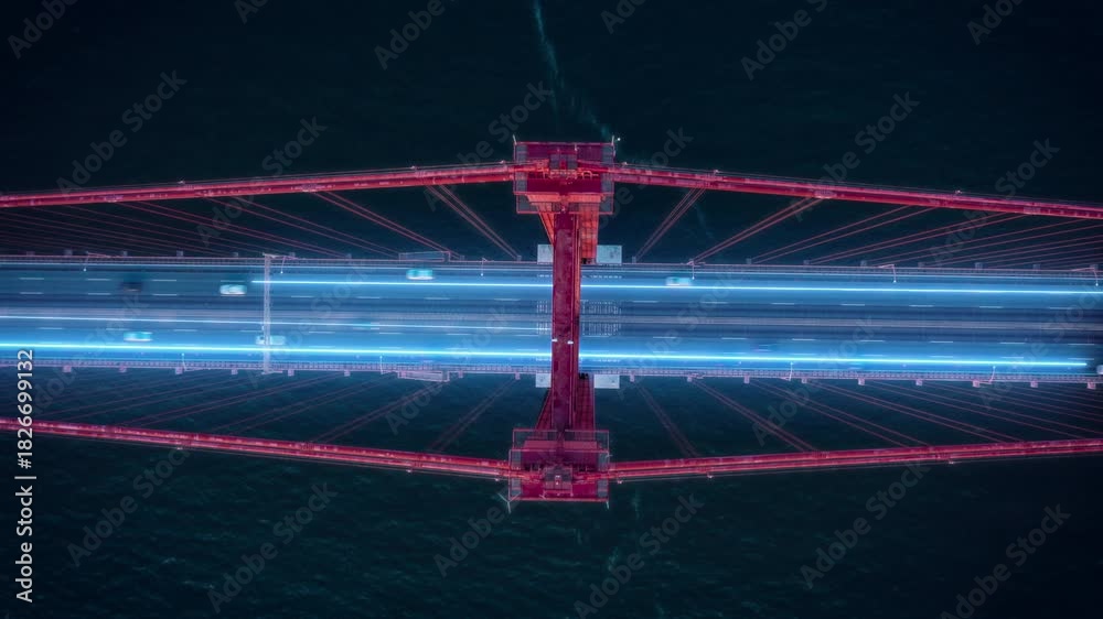 custom made wallpaper toronto digitalFuturistic aerial view of traffic crossing a bridge. Glowing digital overlay lines representing data flow and network connection