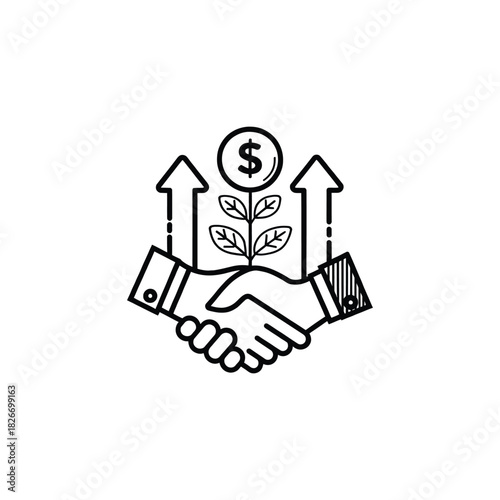 Business growth and investment handshake silhouette