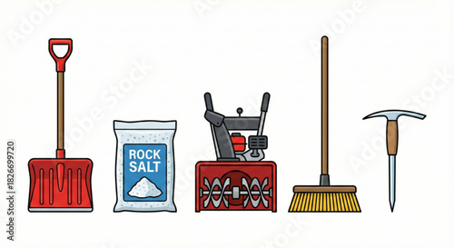 Winter snow removal tools and supplies for clearing walkways