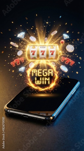 Online casino slot machine with mega win on a smartphone screen