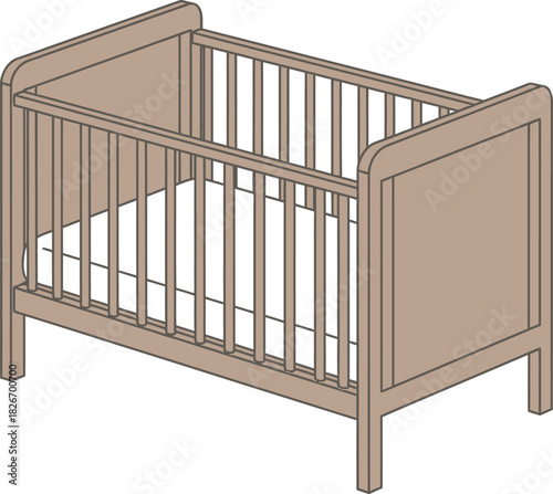 Simple wooden crib with white mattress for a baby's nursery