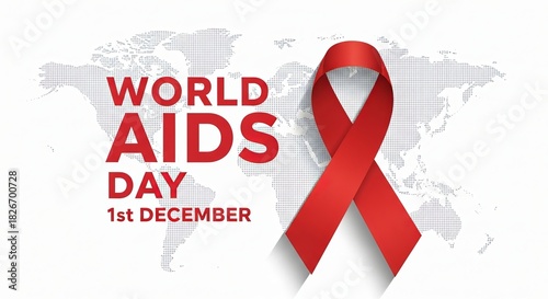 World AIDS Day 1st December Ribbon with World Map