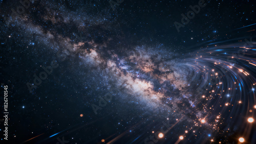 Light particles shine, the Milky Way flows, the lens follows the Milky Way.