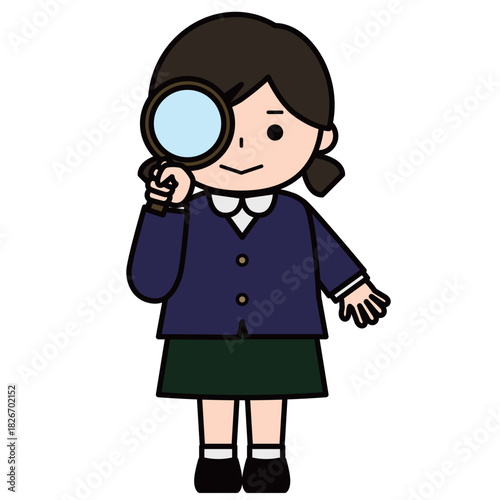 虫眼鏡（ルーペ）で調べる女の子