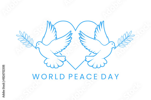 Dove with leaf and heart in line art vector icon. Dove icon, International day of peace. World Day of Peace background icon vector