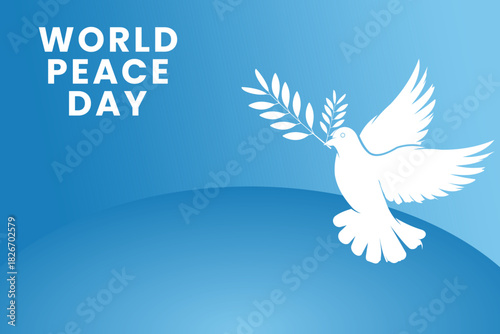 International Day of Peace with Dove bird icon vector. Blue gradient with Blue earth vector background. World Day of Peace