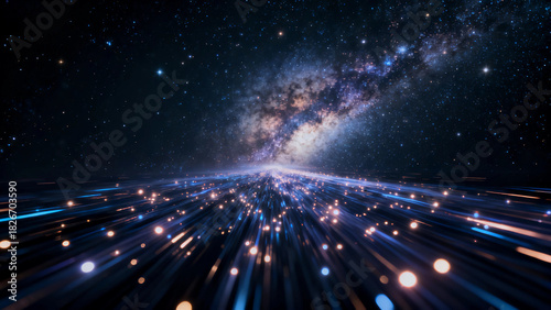 Light particles shine, the Milky Way flows, the lens follows the Milky Way.