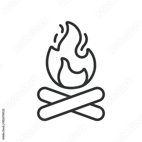 festival campfire icon in line design. campfire, fire, flame, wood, outdoor, festival on white background vector. festival campfire editable stroke icon