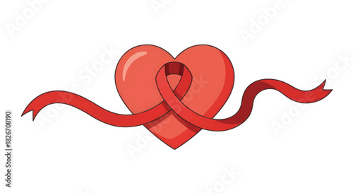 Red Ribbon Shaped into a Heart, Symbolizing Health and Awareness for a Cause