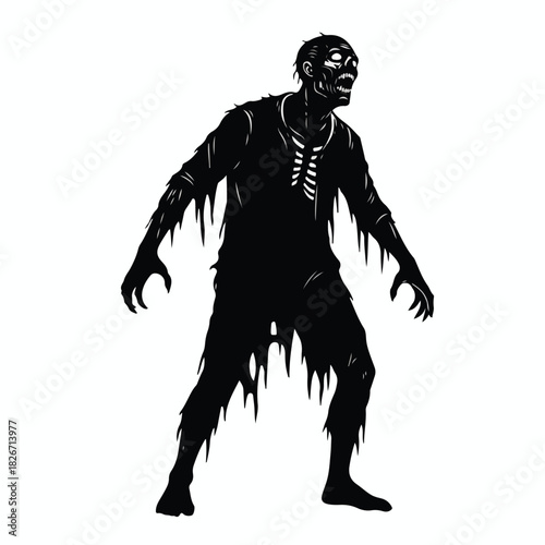 The silhouette of a zombie is frightening someone.