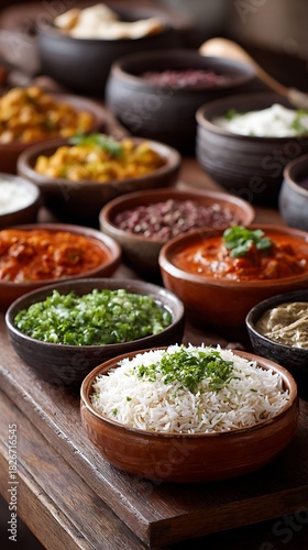 South Asian biryani feast decorated with side dishes