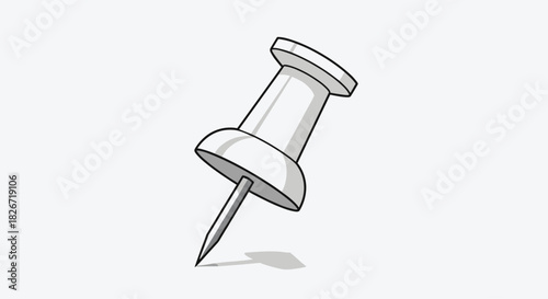 An illustration of a classic white pushpin, slightly angled and casting a shadow, isolated on a clean, light gray surface.