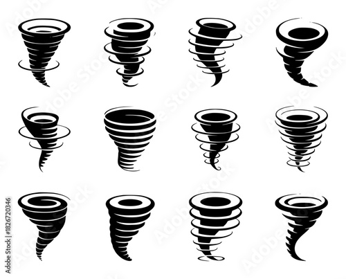 Collection of Black and White Tornado and Cyclone Icons