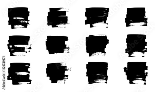 Collection of Black Brush Stroke Rectangles on White Background