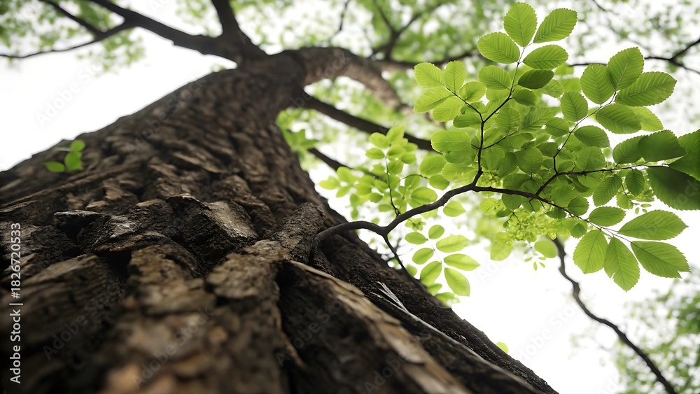 Fototapeta premium tree trunk with green leaves