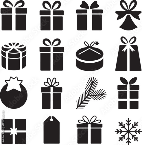 Festive Gift Box Collection Icons for Christmas Holiday Celebrations Design