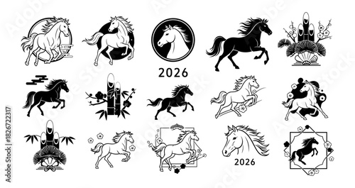 year of the horse Chinese New Year icon set	
