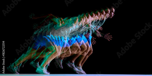 Quadro su tela Multi-exposure view of athlete accelerating from sprint start