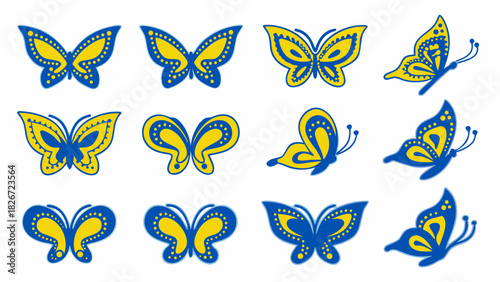 Delicate butterflies fluttering in shades of blue and yellow, perfect for spring designs or adding a touch of whimsical charm to creative projects