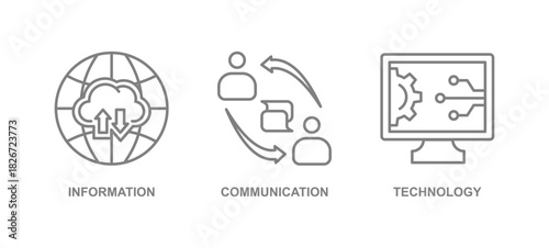 ICT icon. ICT line icon isolated on white background. ICT vector line sign, symbol for web and mobile.