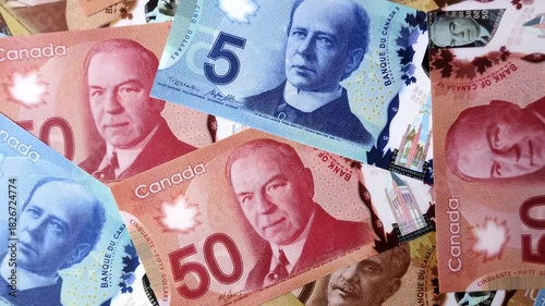 Money, currency of Canada, dollar banknotes of various denominations. Canadian money as a financial background for your design