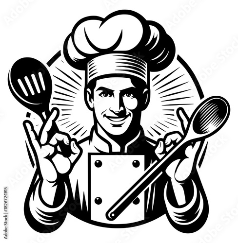 Chef's Approval: A skilled chef with a proud look on their face shows off the utensils, highlighting their culinary finesse.