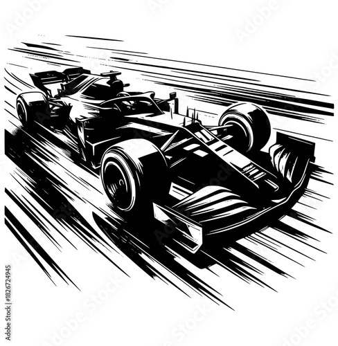 Race Car in Motion: A sleek race car streaks across the track, capturing the speed and intensity of motor racing.