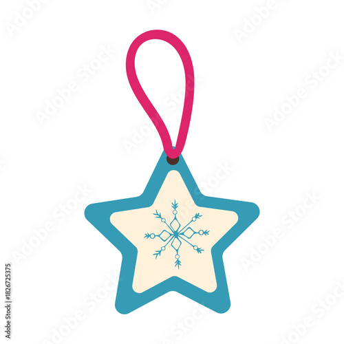 Christmas illustration of a blue star ornament in flat festive style. Decorative vector element perfect for holiday greeting cards, winter designs, seasonal décor, and Merry Christmas graphics