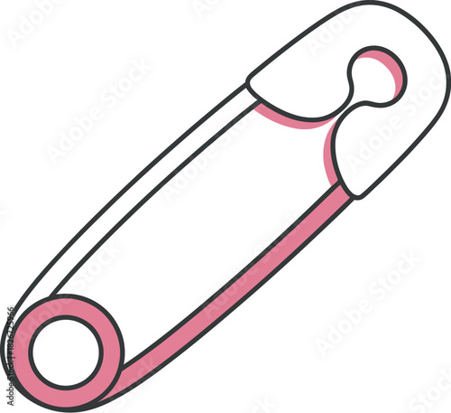 Simple illustration of a white and pink safety pin on a white background