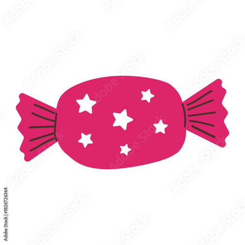 Candy isolated treat caramel Christmas sugar wrapper dessert food snack nostalgia illustration. A delicious pink festive confection in shiny foil perfect for holiday graphics