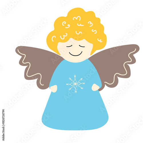 Angel celestial clip art, graceful guardian with wings in cute flat style. Peaceful and pure festive illustration perfect for Christmas cards, holiday design, and spiritual seasonal graphics