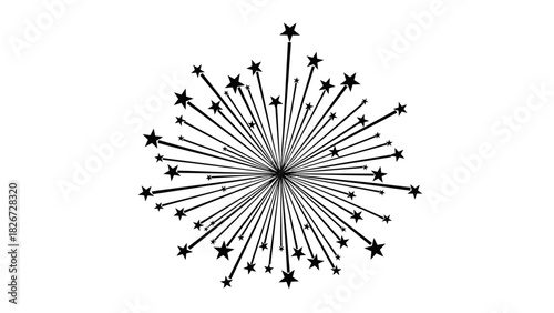 Monochrome vector graphic of a celebratory firework or star explosion on a white background.