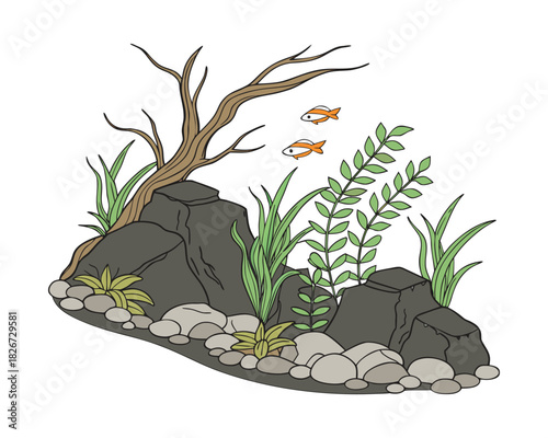 Colorful Tropical Aquarium Fish Illustration