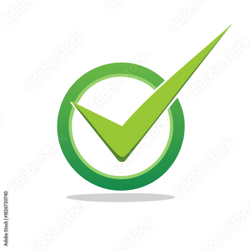 Green checkmark symbol inside a circle representing approval, success, completion, or correctness