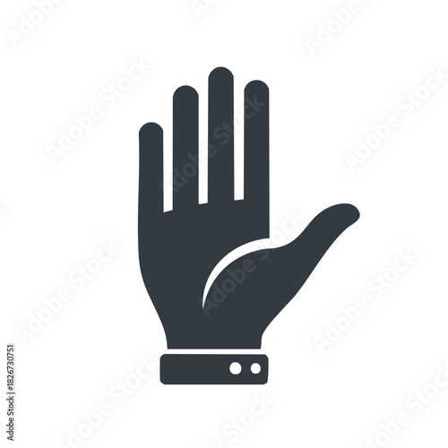 Stylized dark grey hand graphic symbol representing a stop warning or high five interaction gesture