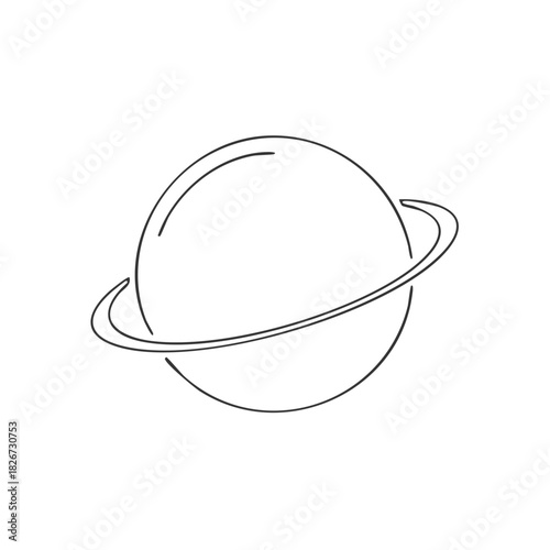 Simple line drawing of a planet with rings, representing space and astronomy
