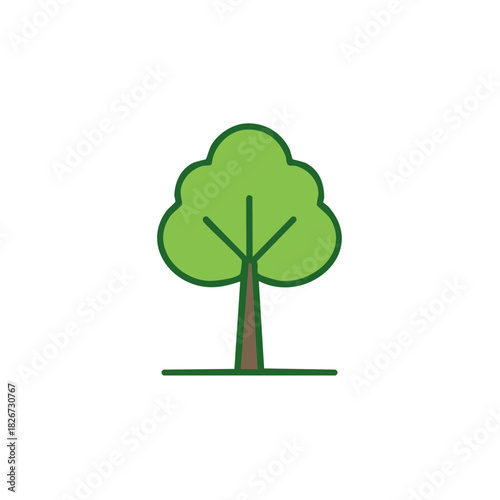 Simple green tree icon with brown trunk and sparse branches on white