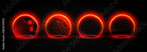 Protect shield with red sphere dome and hexagon. Ball barrier ai with cell and red. Protect shield 3d effect field sun light force globe sunblock tech uv grid data abstract insurance virus blood.