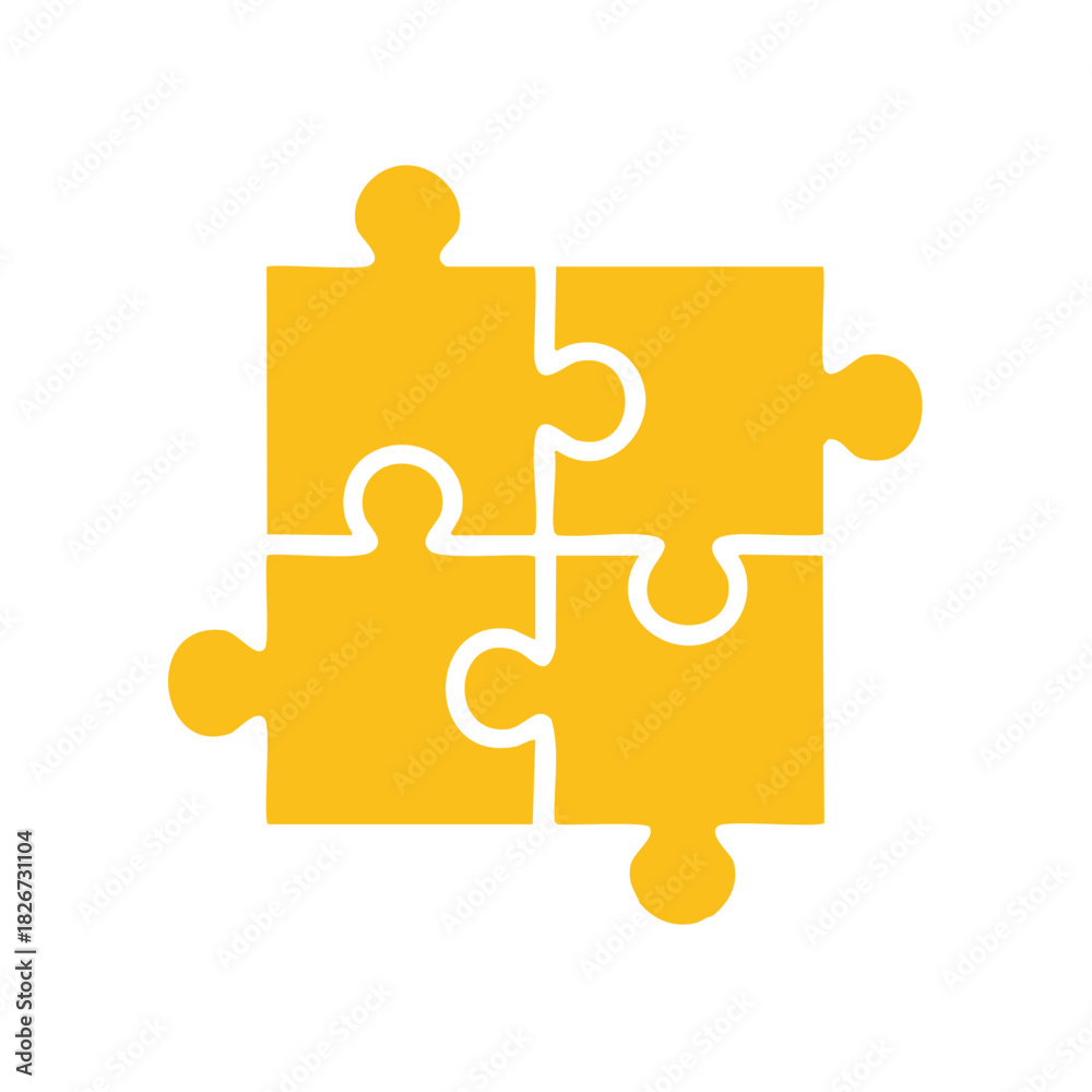 Obraz premium Four interconnected golden puzzle pieces forming a cohesive square for problem-solving