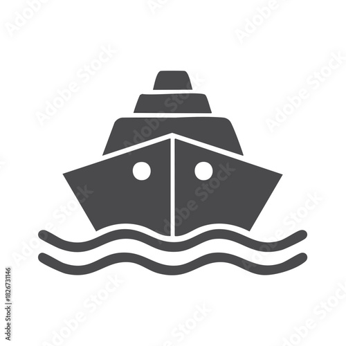Silhouette illustration of a ship sailing on the sea waves in graphic style.