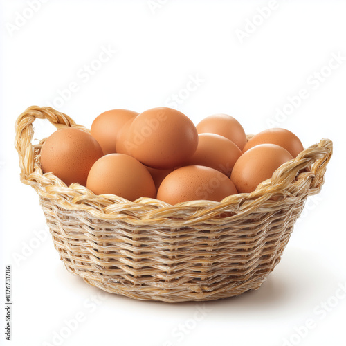 Wallpaper Mural Basket of Fresh Eggs: A rustic woven basket overflows with fresh, brown eggs, creating a sense of rustic charm and wholesome simplicity. Torontodigital.ca