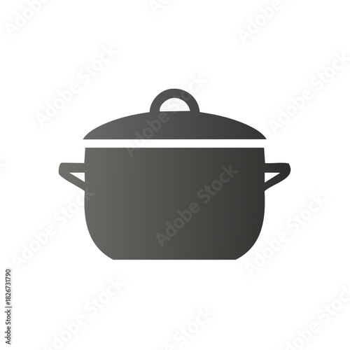 Simple flat icon of a gray cooking pot with lid and handles, isolated on white.