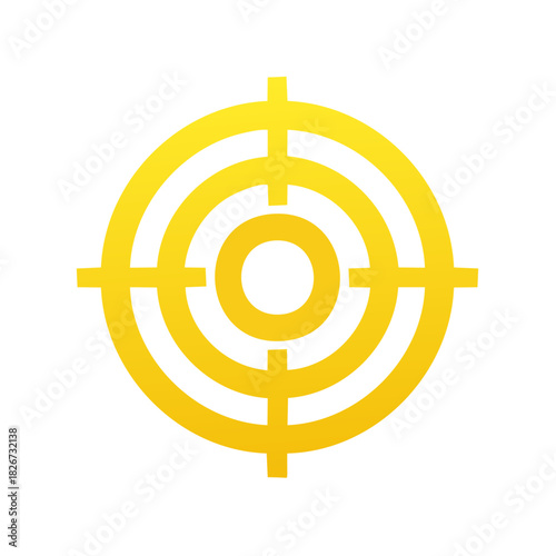 Bright yellow target symbol with concentric circles and crosshairs isolated on white