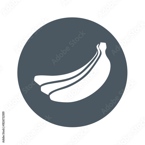 Simple white banana icon in a dark gray circle