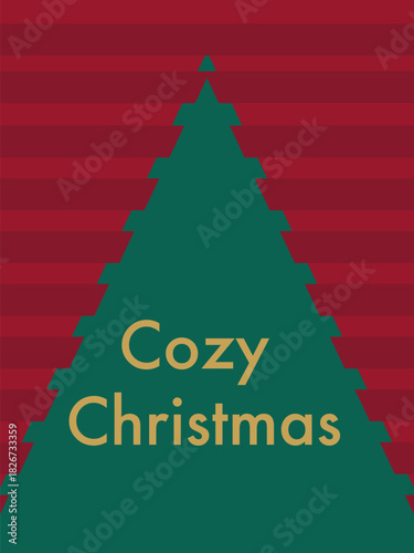 Elegant vector Christmas card featuring triangular tree on striped red abstract background with festive greeting and empty text area