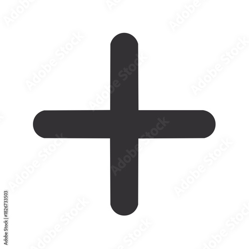 Dark gray plus sign icon graphic isolated on a white background