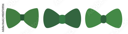 Set of Green Bowtie flat vector illustration.
St. Patrick's Day Leprechaun Green Bow Tie.
White background.
