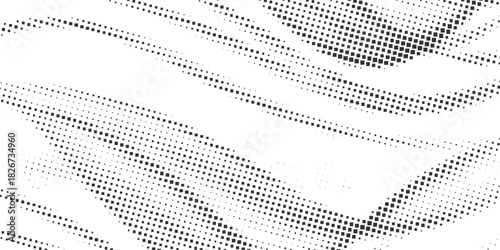 Dotted halftone waves. Abstract liquid shapes, wave effect dotted gradient texture waves isolated vector symbols set. Halftone graphic dots waves. Wave dotted halftone, creative shape abstract