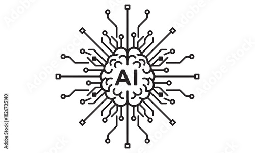 AI Technology, Data Security, and Web Development Icons – Modern Tech Illustrations