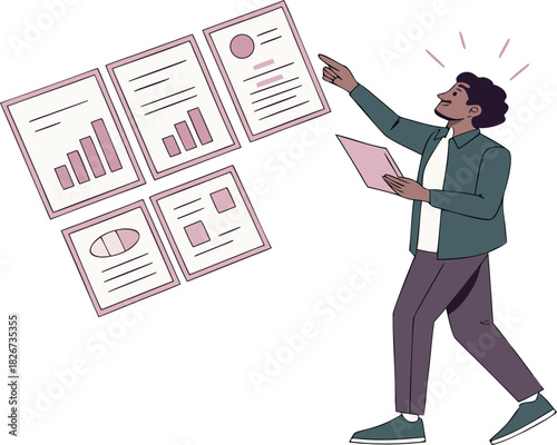 Dynamic professional analyzes modern data charts, driving business growth with insightful strategic planning, ideal for corporate presentations and reports